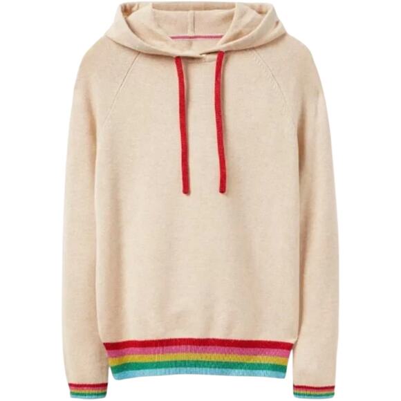 Boden Morton Hoodie Cashmere Wool Sweatshirt Knit Rainbow Stripe Ribbed Beige 10 - Picture 1 of 6